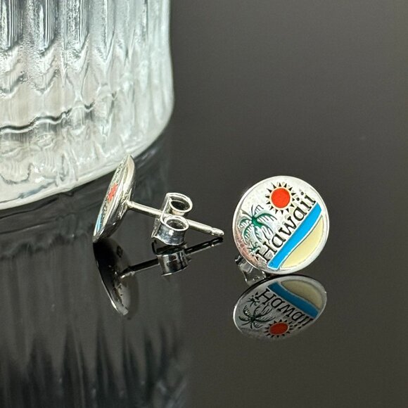 Hawaii Beach Earrings S925 Sterling Silver Handmade Ear Stud - Picture 3 of 5